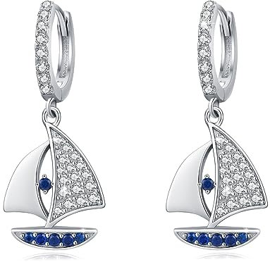 Segelboot Ohrringe Sterlingsilber nautische Ohrhänger Ozean Schmuck Segelboot Kapitän Matrose inspirierende Strand Ohrringe Geburtstagsgeschenke für Frauen und Mädchen