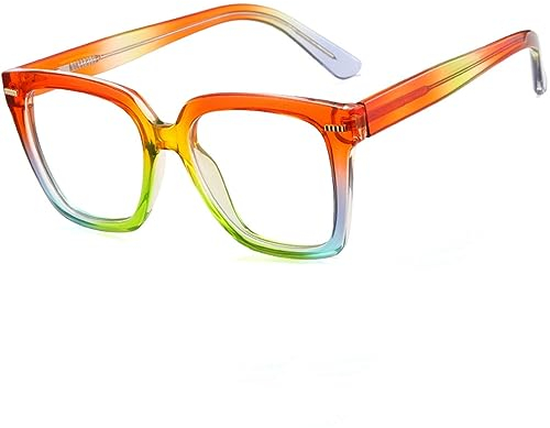 HPIRME Regenbogen-Quadrat-Licht-Brillengestell für Damen, Vintage, übergroß, bunt, klar, Brillen, 5, Einheitsgröße