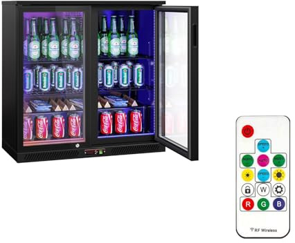 GGM Gastro | BKTLG220S | Barkühlschrank - 900mm - 220 Liter - mit 2 Glasflügeltüren - Außen & Innen Schwarz