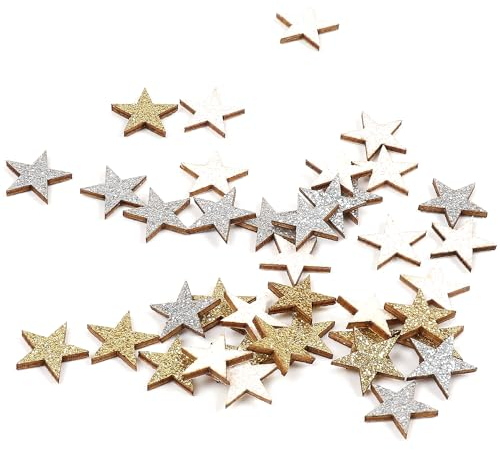 Oblique Unique® Holz Streudeko Weihnachtsmotive Winter Glitzer Tisch Deko für Advent Weihnachten Weihnachtsdeko (Glitzersterne)