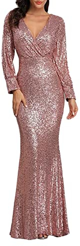 Duohropke Lang Abendkleid Damen Ballkleid Pailletten Glitzer Kleid Coctailkleid Partykleid Hochzeit Glitzerkleid Paillettenkleid Elegant Abendkleid für Damen