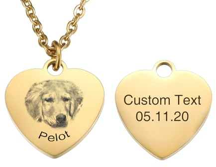 INBLUE Personalisierte Haustier Porträt Halskette für Frauen Edelstahl Rund/Herz Scheibe Gravur mit Bild Name Angepasst Haustier Verlust Gedenk Geschenke für Haustier Liebhaber A2 - Gold