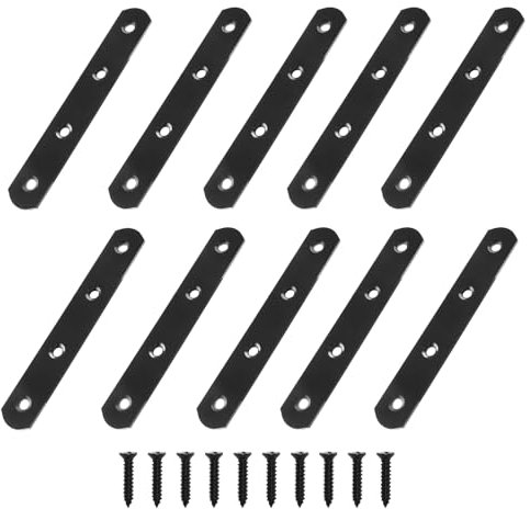 Aracombie 10 Stück gerade Metallstreben, 4 Löcher, flache Montagewinkel, Eckstrebe, 13 x 2 cm, mit Befestigungsschrauben, langlebige und vielseitige flache Montageklammern für verschiedene Anwendungen