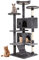 FDW Arbre à Chat Hauteur 139 cm Tour de Jeux pour Chat avec 2 Niches 3 Plateformes 2 Boules en Sisal Arbre à Grimper Multi-Niveaux Idéal pour 3-4 Chats Gris Clair