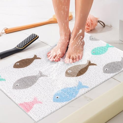 Duschmatte rutschfest 40x60 cm: Weich Komfort Antirutschmatte Dusche mit Ablauflöchern, PVC-Luffa Massage Badematte, Duschwanneneinlage rutschfest für Senioren und Kinder