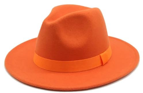 SOYNIA Fedora Trilby Filzhut Hut Fedora-Hut Für Damen Bandband Herrenhut Breite Krempe Klassische Hochzeit Kirche Bowler-Kappe 60–62 cm (XL) Orange