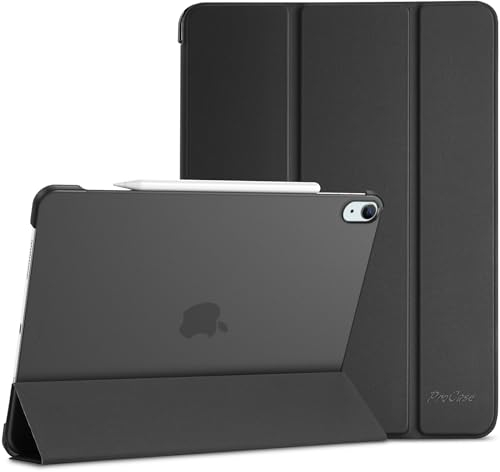 ProCase Hülle für iPad Air 13 Zoll (M3/M2 2025/2024), Dreifache Schutzhülle Case für 13 iPad Air M3 2025/ M2 2024, Dünn Leicht Smart Cover mit Translucent Frosted Rückhülle -Schwarz