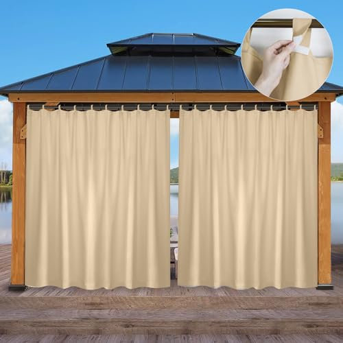 BTTO Waterproof Outdoor Curtains 100X96 Extra Wide,Anti-UV,Windproof,Blackout Thermal Insulated Curtain,Perfect for Pergolas,Porches,Patios