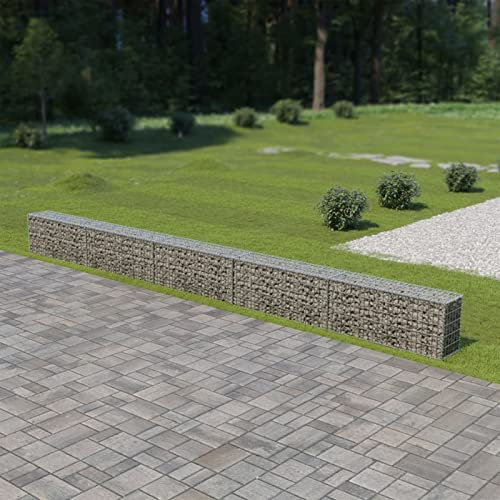 Tidyard Mur à Gabion avec Couvercles Acier Galvanisé 600 x 30 x 50 cm Mur à Gabion Clôture en Maille pour Jardin, Terrasse, Arrière-Cour, Extérieur