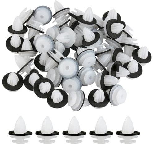 Car Trim Clips Plastic Fasteners 50 pcs, Universal Auto Panel Fixing Clips Plastic Push Rivets Car Door Retainer Mounting Clips for Car Boots Interior Doors Bumper, White Auto Parts