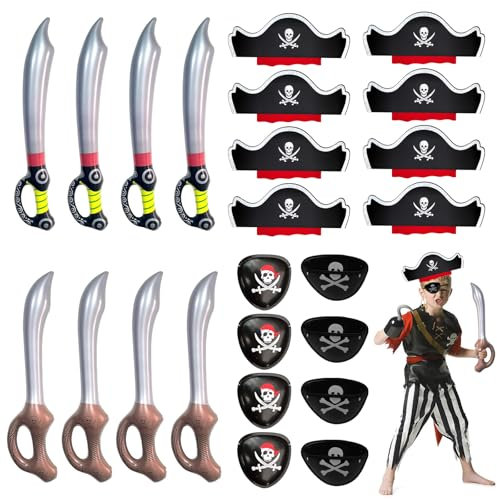 Rongxze 24 Pezzi Pirata Accessori Bambini, Compleanno Pirati Bambini, Pirata Giocattolo per Feste a Tema Carnevale di Halloween Cosplay Pirata Bomboniere Feste di Compleanno per Bambini
