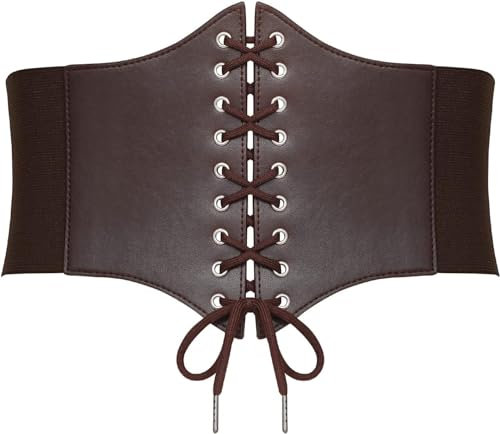 VONMELLI Damen Elastische Korsett Gürtel Tied Waspie Breite Schnürgürtel Taille Gürtel für Halloween Kaffee L