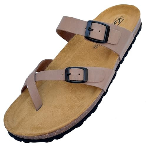 GONKOS®, Sandales Tongs en cuir, Semelle intérieure anatomique en liège, Cuir véritable, Liège naturel, Boucle réglable, Tongs unisexe, Sandales de qualité fabriquées en Espagne, Pierre Taille 44
