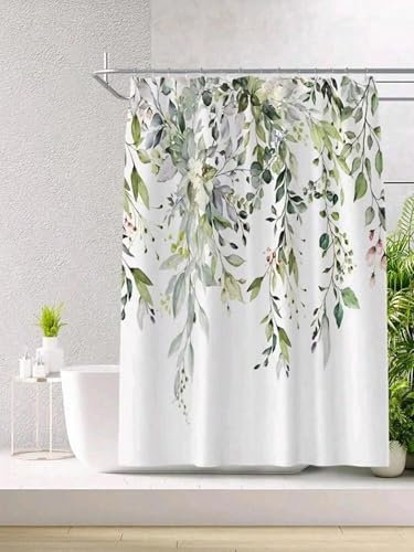 HNBFKD Rideau de Douche épais et imperméable à Motif de Plante Verte, pour Salle de Bain, Baignoire, Douche, décor de Chambre d'hôtel, de Maison d'hôtes avec Crochets 120x220cm/47x87in(WxH)