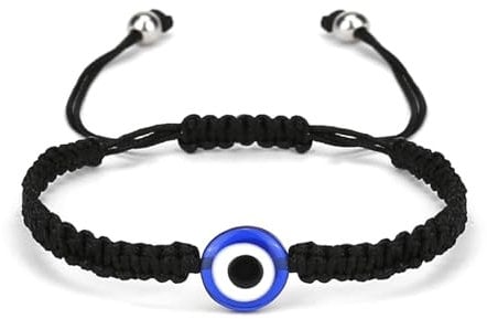 QKEOISUD Evil Eye String Bracelets, Lucky Weaving Hand Rope Blue Eyes Fashionable Adjustable Hand Rope Evil Eyes Black Rope Friendship for Women&Men