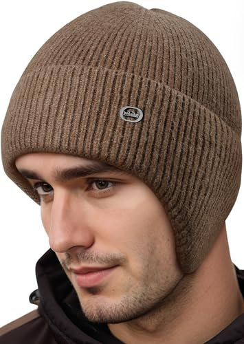 Kamel Wintermütze Herren Damen, Mütze Herren Winter Strickmützen für Herren, Beanie Herren Winter Warme Mütze mit Ohrenklappen, Skimütze Herren Thermo Mütze Herren Geschenke für Männer Weihnachten