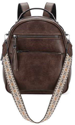 Kasgo Mini Rucksack Damen, wasserdicht PU Leder Kleiner Rucksack Frauen Convertible Umhängetasche Reise Handtasche Kaffee