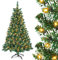Aufun Künstlicher Weihnachtsbaum Tannenbaum mit Beleuchtung LED warm-weiß inkl. Metallständer, PVC Christbaumfür Weihnachten-Dekoration Mehrweg (Schnee-Effekt+Kiefernzapfen+LED, 210cm)