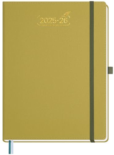 BEZEND 18-Monate Kalender 2025 2026 Terminplaner A4 1 Woche 2 Seiten mit 2 Spalten, Wochenplaner von Juli 2025 bis Dezember 2026, Buchkalender mit Pu-Leder Hardcover, Senf