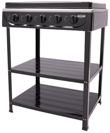 Barbacoa de gas portátil de 5 quemadores con 5 quemadores, encendido manual independiente, 2,5 kW, para camping, cocina, asado, sopas, color negro