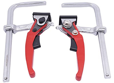 2 morsetti a leva per binari di guida, Ø 160 mm, morsetto in acciaio, per levigatura e taglio nella lavorazione del legno e progetti fai da te