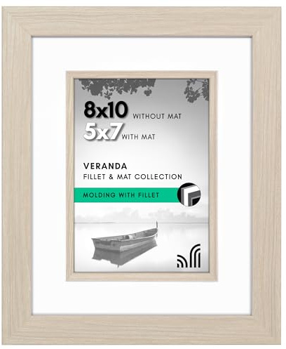Americanflat 8x10 Picture Frame with Decorative Inner Mat Accent - Displays 5x7 Photos with Mat or 8x10 Without - Veranda Collection - Driftwood Statement Frame with Shatter-Resistant Glass