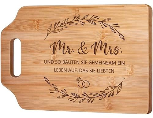 Hochzeitsgeschenk, Hochzeitsgeschenke für Brautpaar, Bambus Schneidebrett mit Gravur Mr& Mrs, Verlobungsgeschenk, Hochzeitstag Geschenk für Ihn Sie und Paar, 31x 22x 0, 9 cm