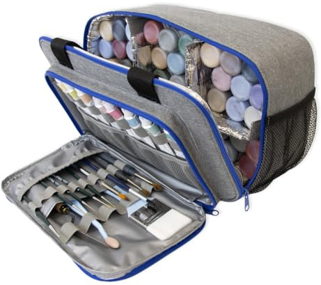 Hartem - Bolsa Organizadora para Pinturas Acrílicas | Capacidad para 54 Botellas de 60 ml. | Interior de Aluminio, Bolsillo para Tubos de Pintura y Pinceles y Asa Acolchada