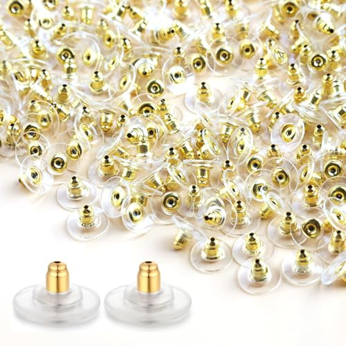 KQOZG 100pcs Fermoirs Boucles d'Oreilles en Silicone et Acier Inoxydable, Attaches Boucles d'Oreilles Anti-Perte (Plastique - Acier Inoxydable) (Transparent)
