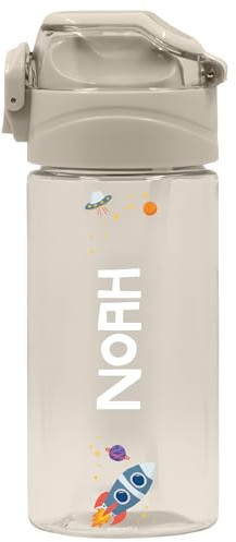 EASY2NAME Personalisable Water Bottle for children – leak-proof children's drinking bottle with straw – 100% BPA-free – robust bottle for boys and girls – dishwasher safe – 450ml - (Sand)