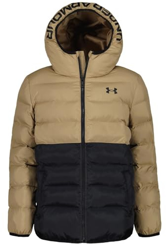 Under Armour Boys Water-Resistant Pronto Colourblock Puffer Jacket with UA Storm Technology – Lightweight Hooded Winter Coat with Snap Pockets, Outerwear for Ages 6-14,