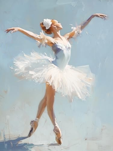 STYLER Leinwandbild Grace 70 x 100 cm – Canvas-Handpainting mit Ballerina-Motiv – Elegante Tanzkunst in Weiß und Himmelblau – Sensual Serenity Kollektion – Modern Classic Wandbild Deko