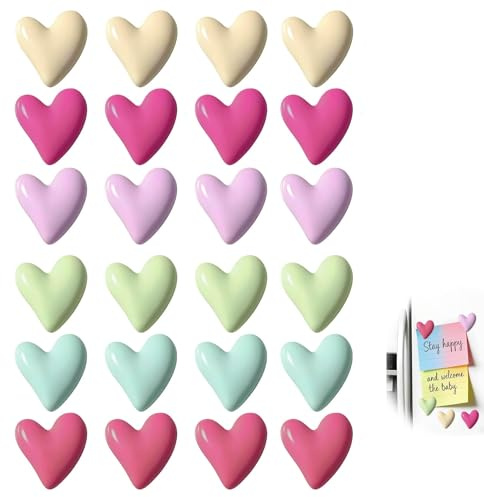 24 PCS Cute Fridge Magnets for Whiteboard Set, Colorful Heart Shaped Whiteboard Magnets Mini White Board Magnet Fridge Suitable for Decorating Offices Living Rooms and Kitchens