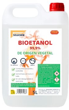 Bioetanol 99,9% Origen Vegetal | Sin Cánula | Combustible Limpio para Chimeneas de Bioetanol | Sin Humo ni Olor | Ecológico y Renovable | Apto para Quemadores y Estufas de Bioetanol (5 litros)