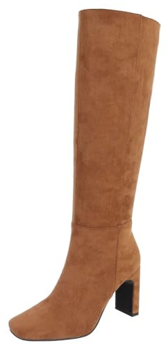 Ital Design Damen Stiefel mit Reißverschluss und Blockabsatz, eckige Spitze