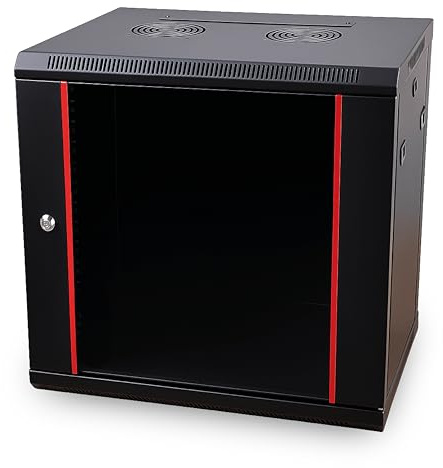 Danicom Baseline 19 Zoll 12 HE Netzwerkschrank mit Glastür- Schwarz | 600x450x635mm (BxTxH) - Traglast 50 kg - Wandmontage - Serverschrank - Wandgehäuse - Server rack