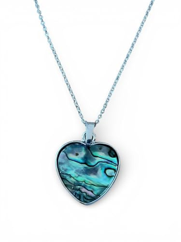 Steinfixx Abalone Perlmutt Herz Anhänger mit 925 Silberkette I 2x2 cm I Handarbeit I Herzgeschenk I Liebesgeschenk I incl. Geschenkverpackung I Australien