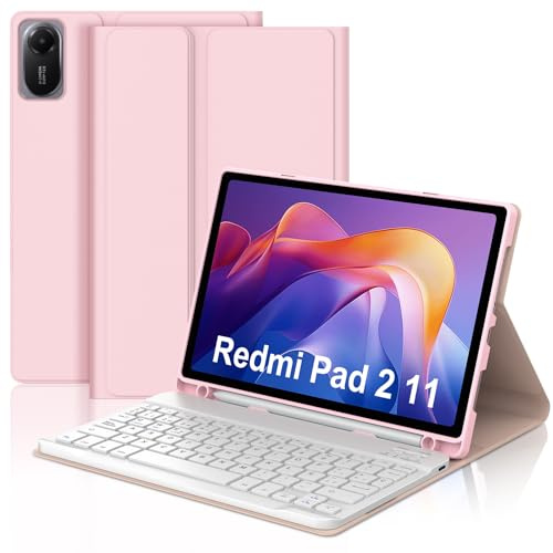 FOGARI Teclado para Redmi Pad 2 11 2025 | Funda para Xiaomi Redmi Pad 2 con Español Ñ Teclado Bluetooth Magnético Desmontable para Tablet Redmi Pad 2 11 2025, Rosa