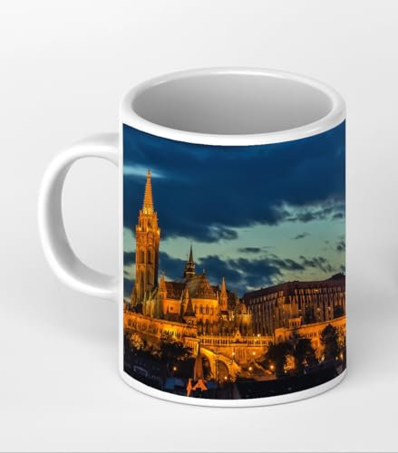 deyoli Kirche in Budapest als Motivetasse Quadratisch 300ml, aus Keramik weiß, wunderbar als Geschenkidee oder ihre Neue Lieblingstasse