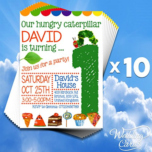 10 x Personalised Girls Boys Kids Birthday Party Invitations Hungry Caterpillar Children Cards A6
