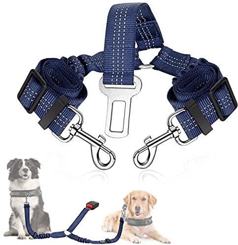 SlowTon Anschnallgurt Hund Auto, 2 in 1 verhedderungsfreier langlebiger elastischer Hundegurt fürs Auto, Verstellbarer reflektierender Sicherheitsgurt Hunde für Auto auf Reisen & Ausgehen