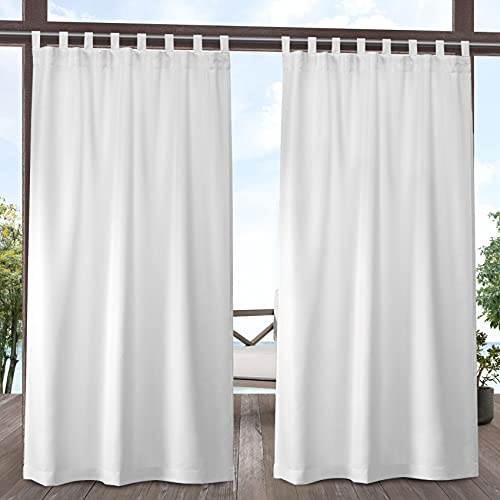 Exclusive Home Cabana Solid Indoor/Outdoor Light Filtering Hook-and-Loop Tab Top Curtain Panel, 54x96, Winter White, Set of 2