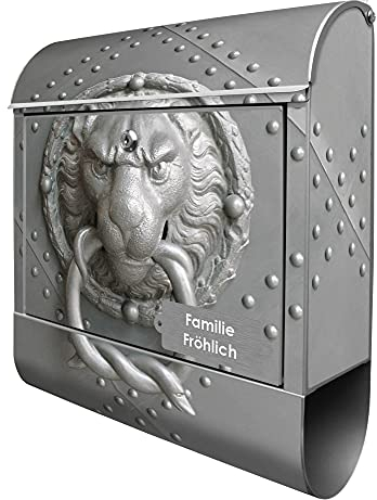 banjado® Design Briefkasten personalisiert Eisentor 38,5x46,5x13cm & 2 Schlüssel - Briefkasten Stahl Silber Zeitungsfach pulverbeschichtet - Postkasten A4 Einwurf inkl. Montagematerial