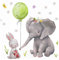 Little Deco Wandtattoo Kinderzimmer Mädchen Hase & Elefant mit grünen Ballon Sterne Babyzimmer Aufkleber Sticker Wandaufkleber Junge Wandsticker Kinder DL209-6