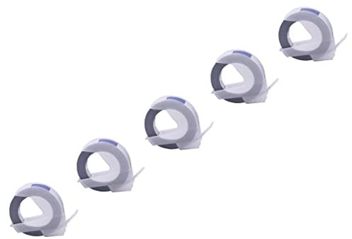 vhbw 5x 3D Prägeband-Schriftband-Kassette kompatibel mit Dymo 1855 | Jet, Junior, 1755, 1765, 1805 Etiketten-Drucker 3m x 9mm Weiß auf Blau