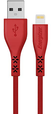 Energizer C41UBLIGRDT - Cable Lightning (1 m, 2 m, USB 2.0, 2 A, sincronización rápida) Compatible MFI, Color Rojo