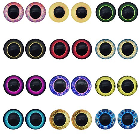 Julie Wang 40pcs Yeux en verre mixtes - Hibou licorne - Pour loisirs créatifs, fabrication de poupées, bricolage - Dôme en verre (18 mm)
