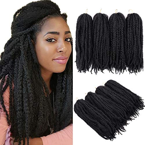 4 Packungen Flechten Haare Afro Kinky Extensions Twist Crochet Braids Kunsthaar 20 Zoll (Schwarz)