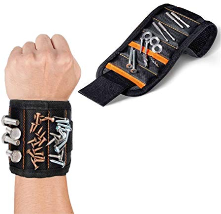 JZK Braccialetto bracciale magnetico lavoro con 15 magneti porta viti chiodi bulloni punte di trapano, polsiera magnetica per attrezzi, regalo per papà marito falegname idraulico