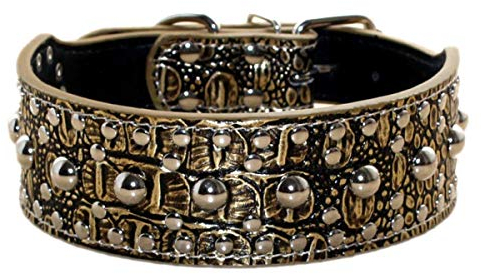 haoyueer Unisex-Hundehalsband aus Leder, mit Nieten, Größe M, L, Größe L, Goldbraun